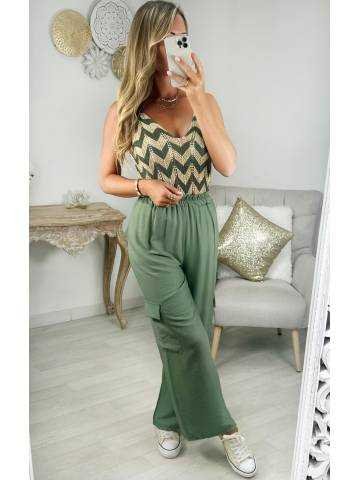 MyLookFeminin,ensemble pantalon cargo et top noué kaki,prêt à porter mode femme