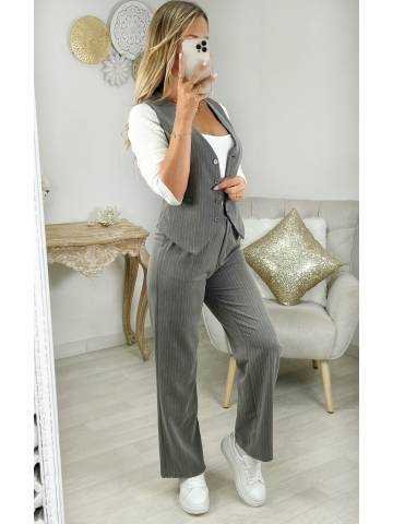 My Look Féminin| gilet sans manches gris chiné rayé,prêt à porter pour femme