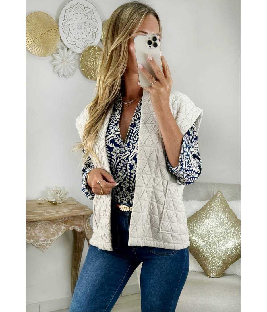 My Look Féminin Gilet beige matelassé sans manches,prêt à porter pour femme