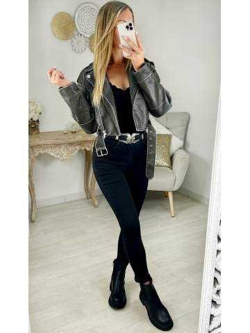 My Look Féminin| perfecto style cuir gris II,prêt à porter pour femme