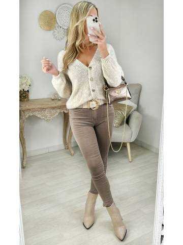 My Look Féminin| gilet doux beige boutons dorés,prêt à porter pour femme