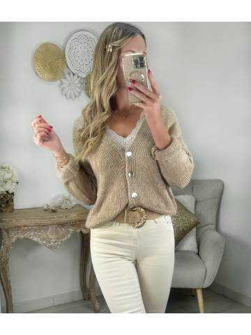 My Look Féminin| gilet en lainage caramel & boutons dorés,prêt à porter pour femme