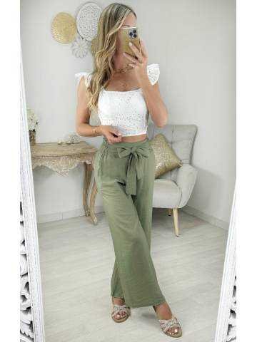 pantalon kaki style lin noué