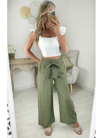 pantalon kaki style lin noué