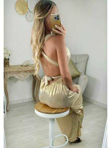 combi pantalon dorée et lacée