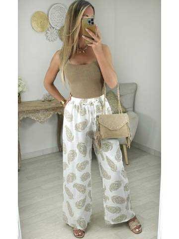 pantalon léger style lin motifs camel