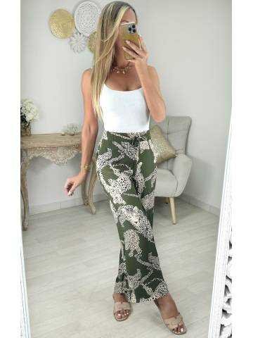 Pantalon kaki leger motifs léopard