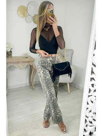 Jeans droit motifs léo